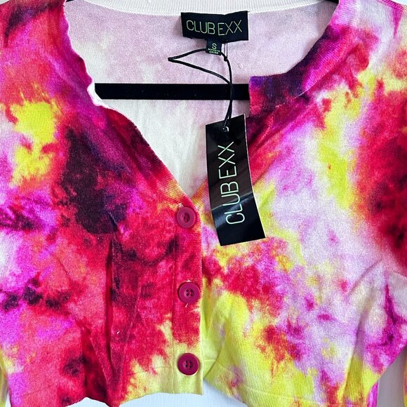 Dolls Kill Club Exx For The Story Cropped Cardigan Yellow Red Tie Dye - Picture 2 of 6